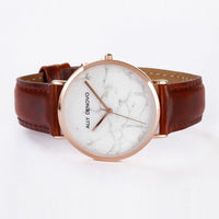 【女款】Carrara Marble皮革腕錶-白面淺棕玫瑰金框