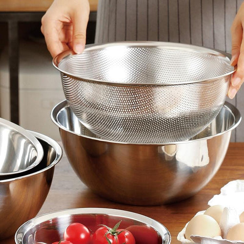 304不鏽鋼料理用調理盆+瀝水盆2件組-27CM