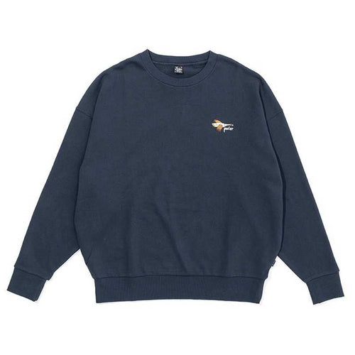 日本限定- 13oz  GOOSEY EMB CREW 寬版大學TEE /休閒上衣 / 藍 - 正面圖案刺繡