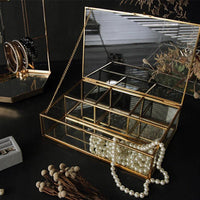 復古金邊多格長方玻璃飾品收納珠寶盒
