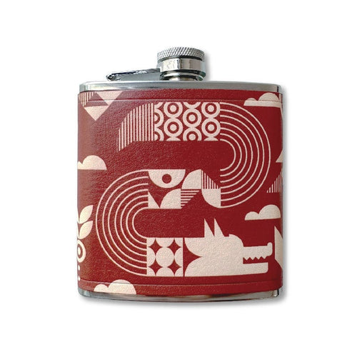 【客製刻字】6OZ不銹鋼酒壺附漏斗-真皮酒器-祥龍