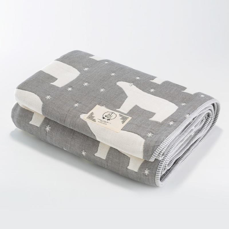 日本製三河木綿-六重紗布被厚款－守護星北極熊（灰）L號