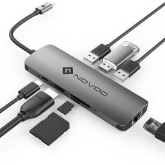 Novoo - USB Type-C PD HUB / 八合一多功能集線器-鐵灰色