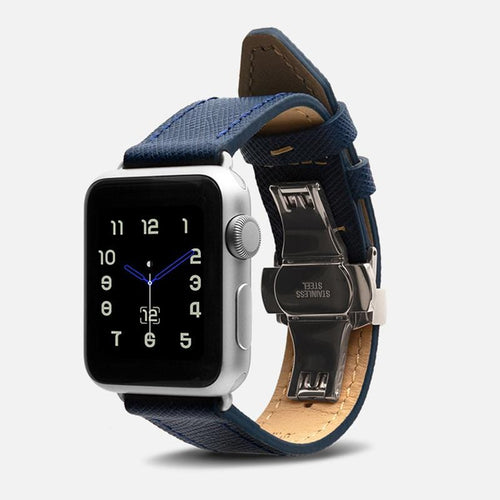 Saffiano Apple Watch 防刮皮革錶帶 - 寶石藍