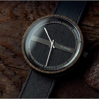 丹麥霍伊經典原木手錶－ Nautic65 沉穩黑 美洲胡桃木 - 42mm