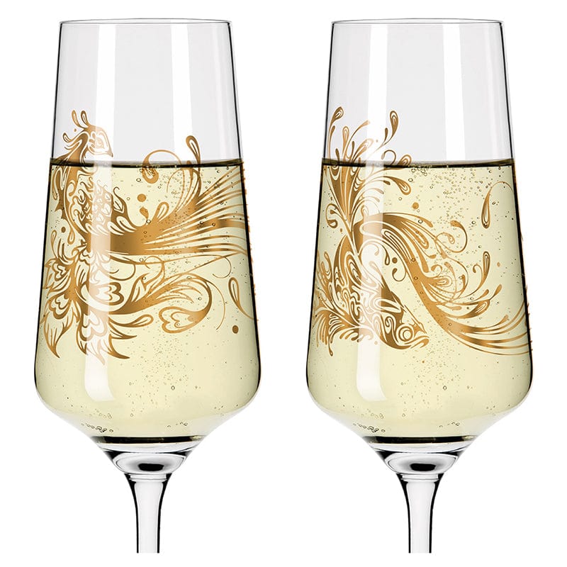 輕柔相遇系列-孔雀與錦鯉 PROSECCO 香檳氣泡酒對杯 / 233ml