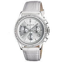 ENJOY晶鑽三眼刻度系列 銀X白色皮革錶帶手錶38mm E064-L199