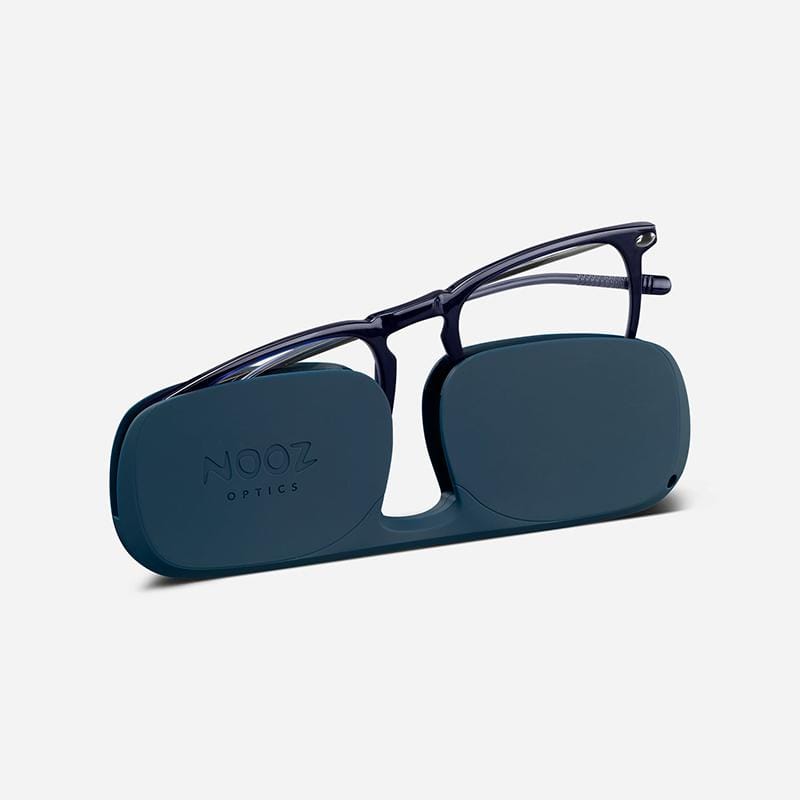 【預購】抗藍光時尚造型平光閱讀眼鏡-鏡腳便攜款（矩形-深藍色）