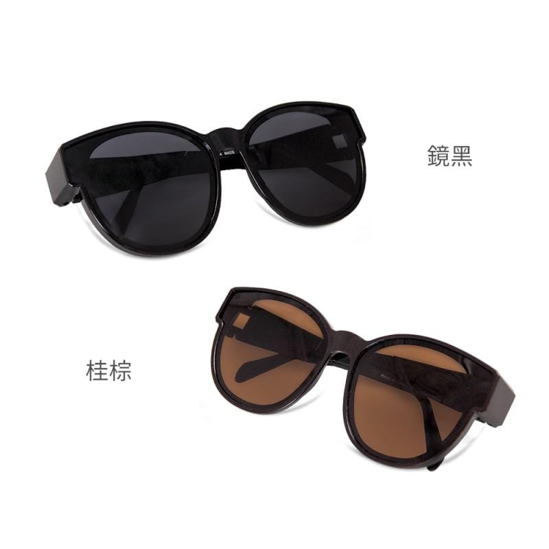 潮流桂棕圓框可彎折鏡腳全罩式寶麗來偏光墨鏡/外掛式UV400太陽眼鏡/包覆套鏡
