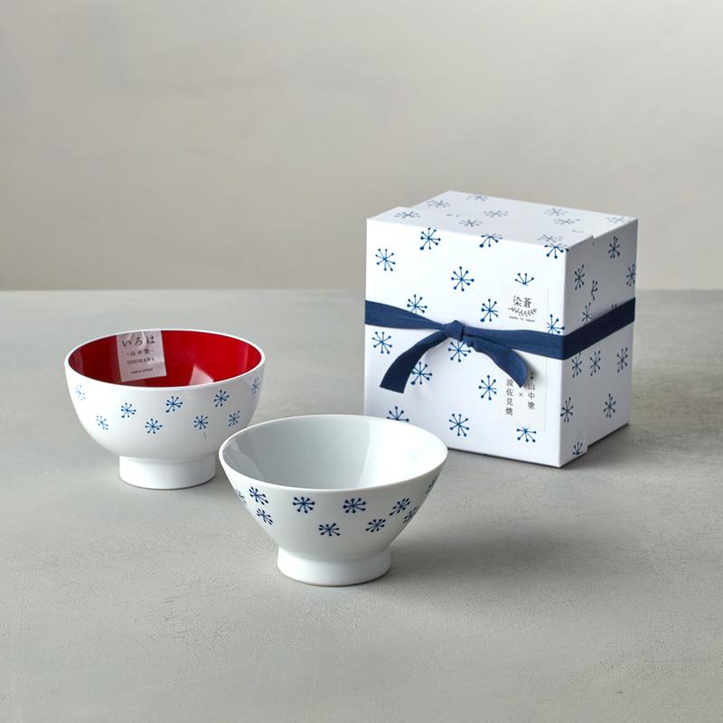 波佐見燒 - 藍繪雪花 - 漆器碗禮盒 (2件組)
