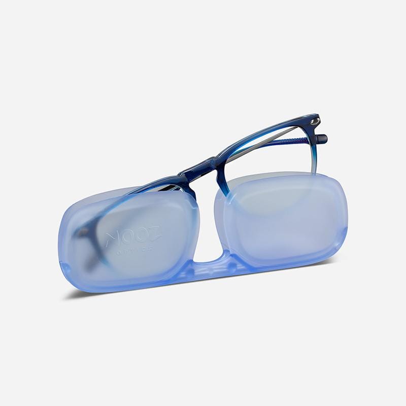 【預購】抗藍光時尚造型平光閱讀眼鏡-鏡腳便攜款（矩形-雙色漸變-藍色透明）