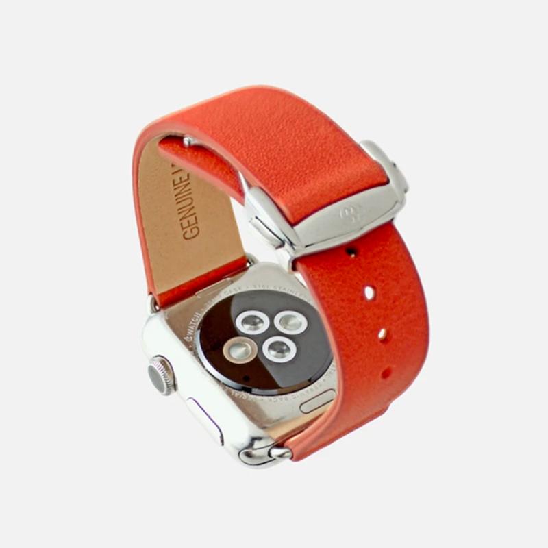 Apple Watch 苯染皮革錶帶 (折疊錶扣) - 焦橙色