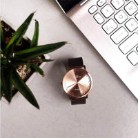 Tube ｜北歐工業齒輪設計真皮腕錶(40mm,玫瑰金錶盤、棕色皮革錶帶)