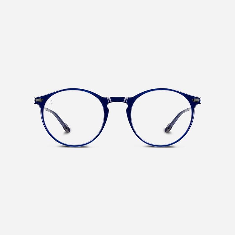 抗藍光時尚造型平光閱讀眼鏡-鏡腳便攜款（橢圓-深藍色）