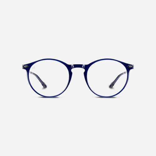 抗藍光時尚造型平光閱讀眼鏡-鏡腳便攜款（橢圓-深藍色）