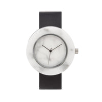 Mason Collection 圓形大理石手錶 - 白大理石(黑錶帶)