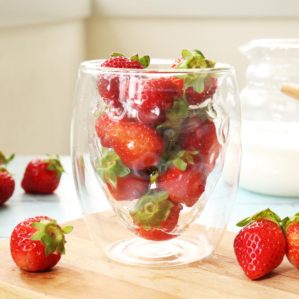雙層耐熱玻璃杯草莓甜芯250ML*2入