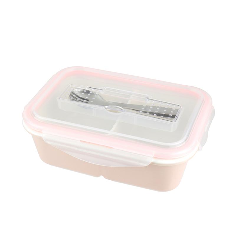 樂瓷系列_陶瓷保鮮盒長形附餐具2格1245ML(三色可選)