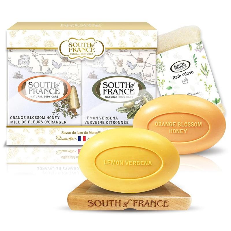 South of France 南法馬賽皂 – 蜂蜜檸檬奢華組 170g x2 加贈專屬皂盤 + 沐浴手套