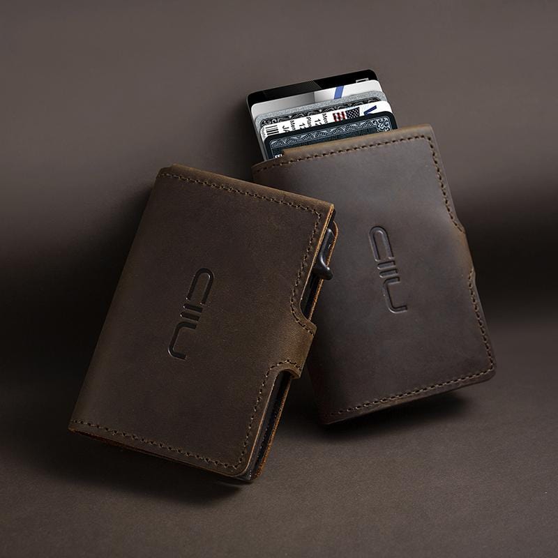 【Slide】Mini Wallet 防盜刷真皮科技卡夾 深棕