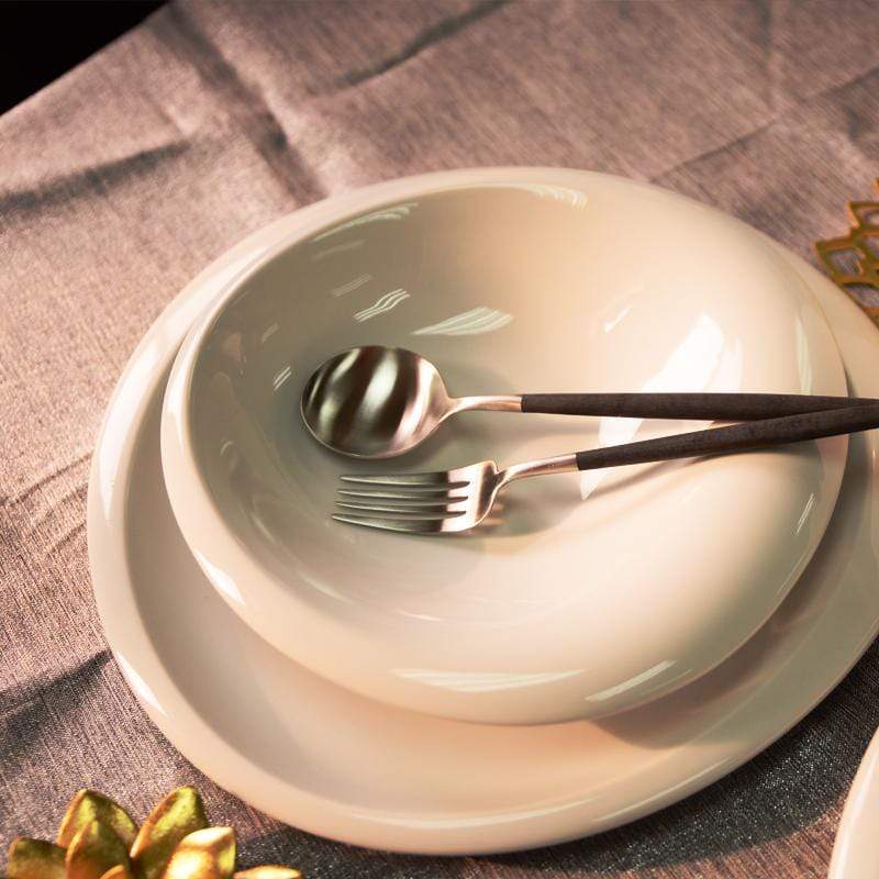 TAO系列 鵝卵純白碗盤組 + Cutipol GOA 經典白柄主餐叉匙 雙人甜蜜組合(9件組)