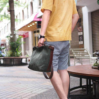日本防潑水水洗帆布休閒側背包 - 墨綠色
