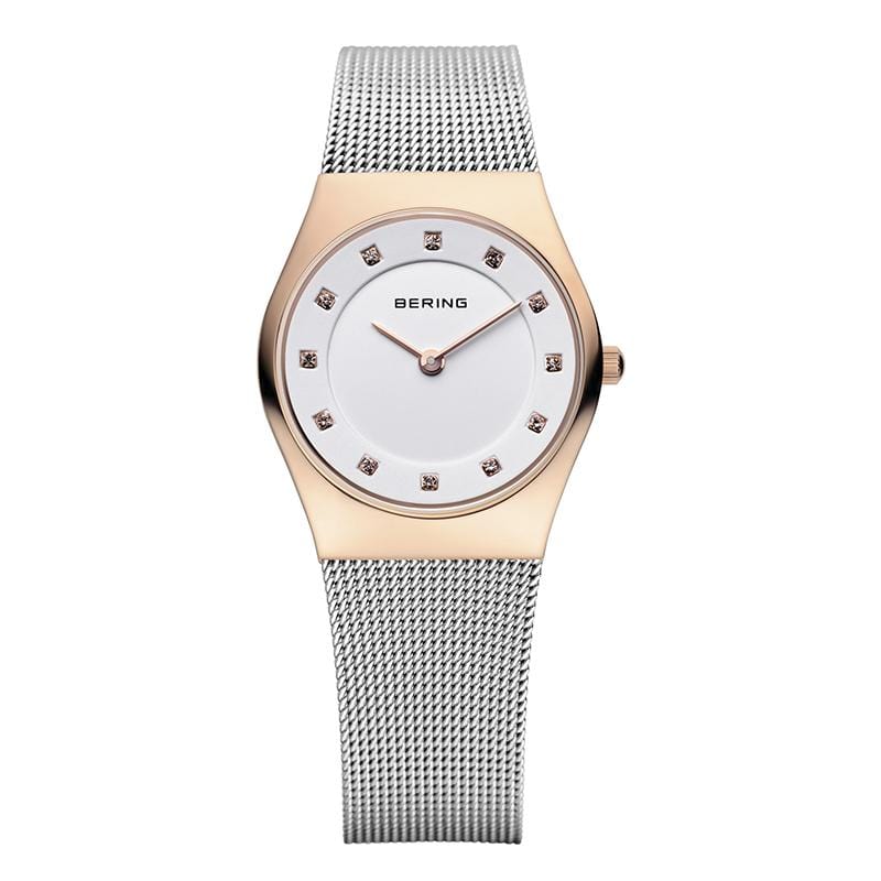 晶鑽米蘭帶系列 銀x玫瑰金 小錶面手錶27mm  11927-064