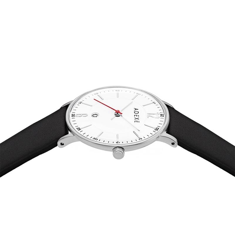 MAC日期顯示系列白錶盤x銀錶框皮革錶帶32.5mm -2043B-02
