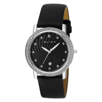 Finesse精致晶鑽系列 黑錶面黑色緞面皮革錶帶手錶38.5mm E044-L136