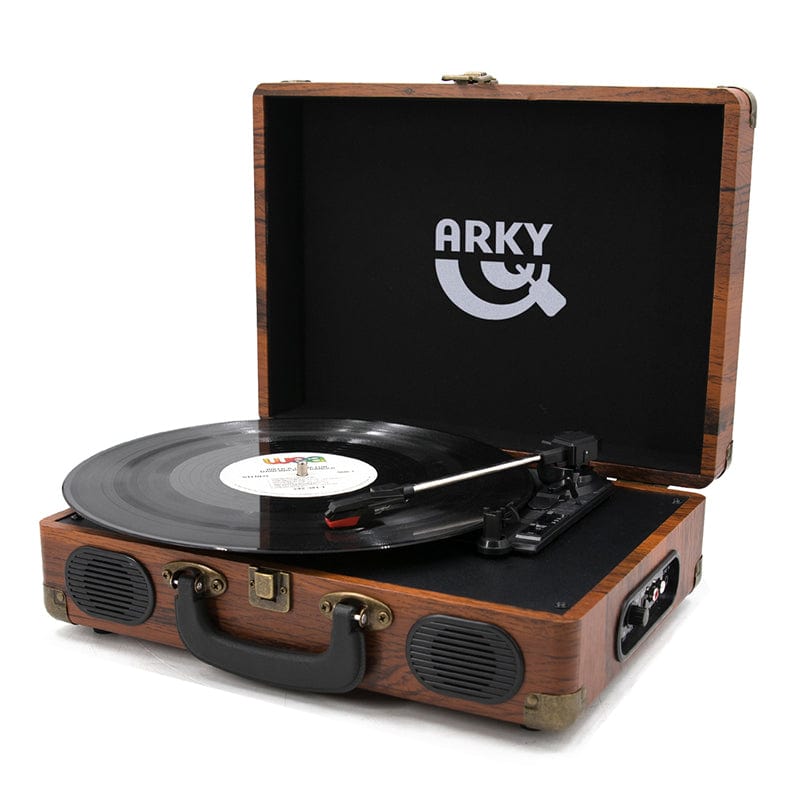 ARKY 經典木紋復古手提箱黑膠唱機 - 懷舊棕款