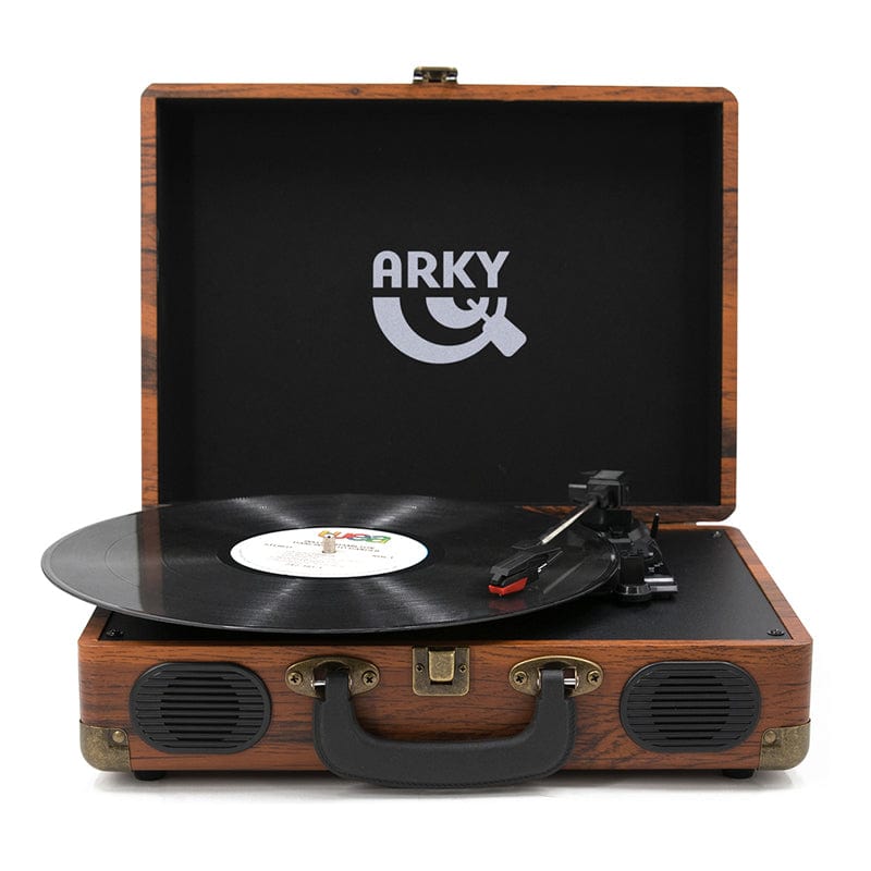 ARKY 經典木紋復古手提箱黑膠唱機 - 懷舊棕款