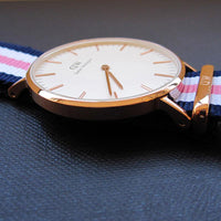 瑞典 Daniel Wellington Southampton Lady 藍白粉紅尼龍錶帶 玫瑰金錶框 女錶 36mm