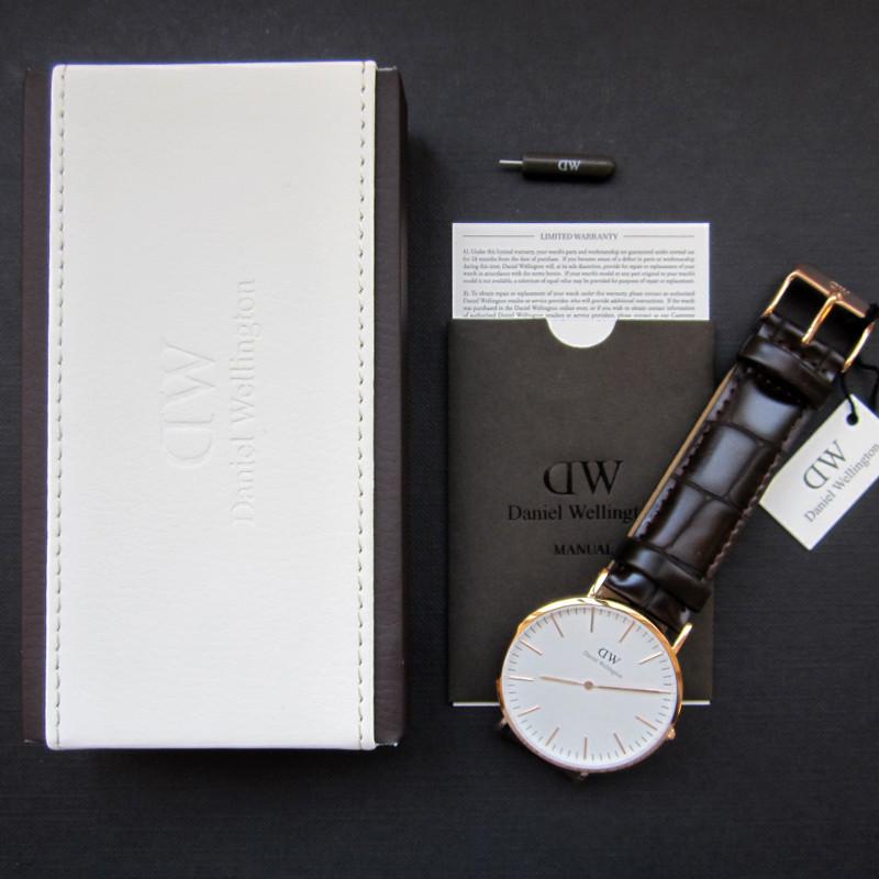 瑞典 Daniel Wellington York 深棕色鱷魚皮革錶帶 玫瑰金錶框 男錶 40mm