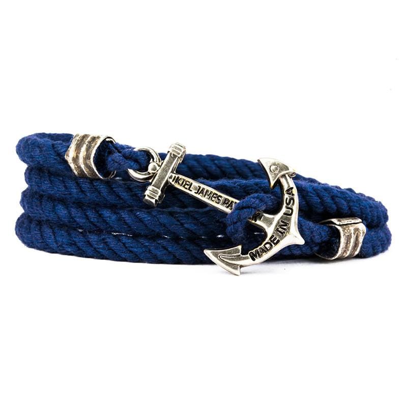Sailing Camp 銀色船錨造型 棉麻編織多圈纏繞手環 - 深藍