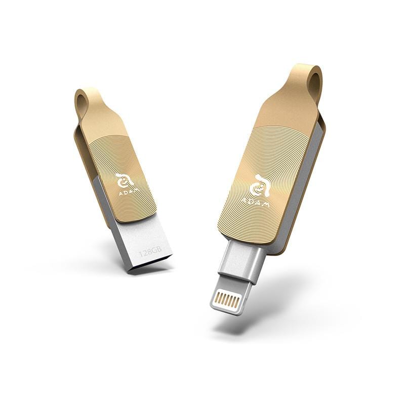 iKlips DUO+ APPLE專用雙向USB 3.1極速多媒體行動碟 128G- 時尚金