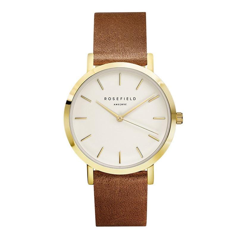 The Gramercy系列 棕色皮革錶帶 金色錶框 白色錶盤38mm
