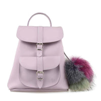 粉紫色真皮多色毛球後背包