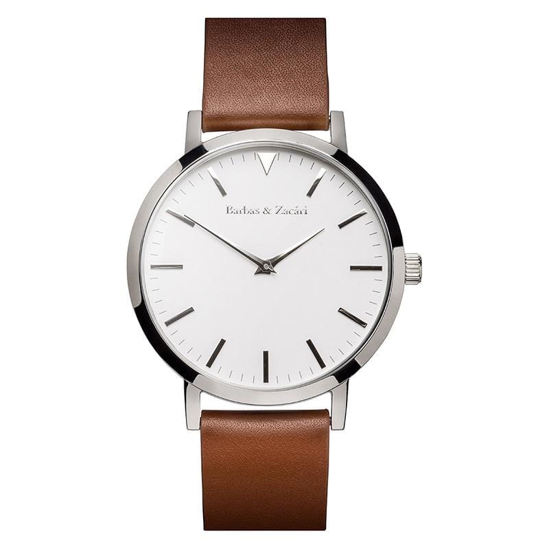 原始系列 - 棕色皮革錶帶-銀色錶框-白色錶盤43mm