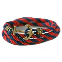 Otterneck Worth 古銅仿舊船錨造型 棉麻編織多圈纏繞手環 - 深藍紅