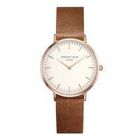 The Tribeca系列 棕色皮革錶帶 玫瑰金錶框 白色錶盤33mm