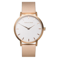 原始系列 - 桃粉皮革錶帶-玫瑰金色錶框-白色錶盤43mm