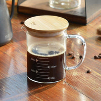 悶蒸十五附刻度耐熱玻璃咖啡公杯量壺(附天然竹蓋)-350ml