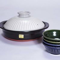 【限量】28cm日本銀峯菊花土鍋+手工上釉陶碗(4入)+釉亮陶匙(4入) - 粉白