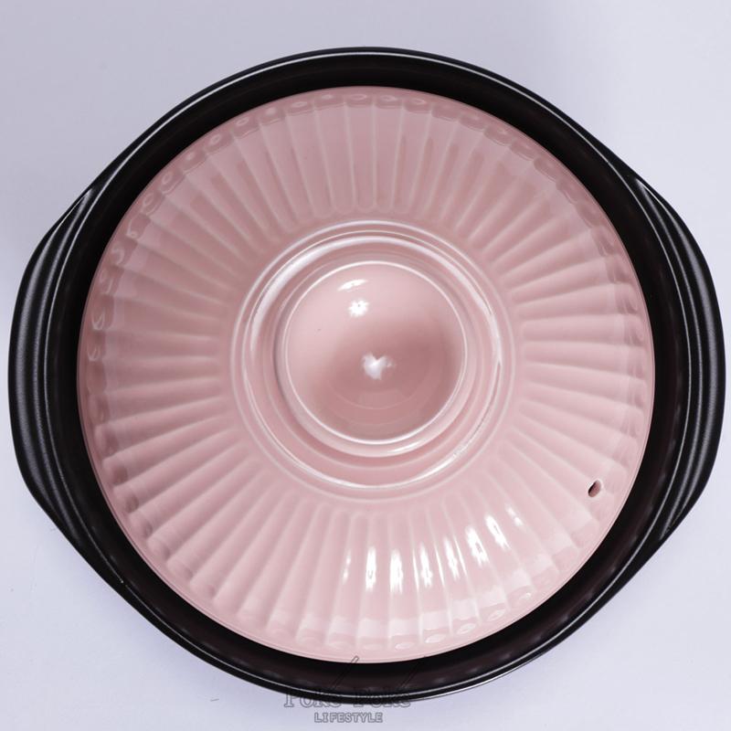 28cm日本銀峯菊花土鍋+手工上釉陶碗(2入)+釉亮陶匙(2入) - 櫻花粉