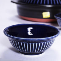 28cm日本銀峯菊花土鍋+手工上釉陶碗(4入)+釉亮陶匙(4入) - 琉璃藍