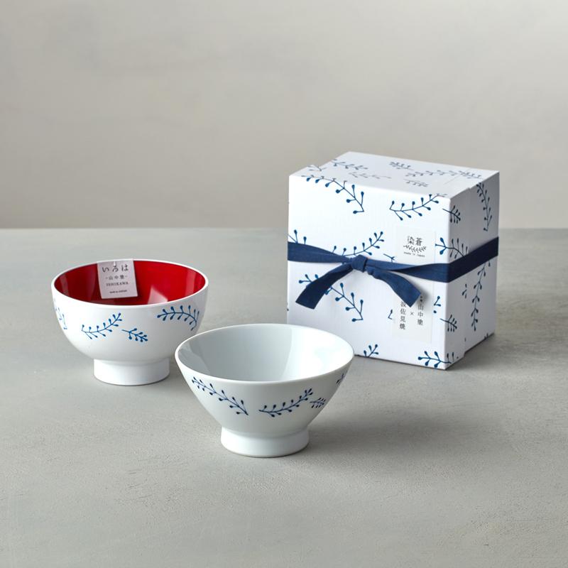 波佐見燒 - 藍繪小草 - 漆器碗禮盒 (2件組)