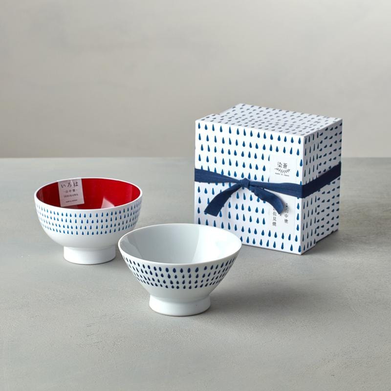 波佐見燒 - 藍繪雨滴 - 漆器碗禮盒 (2件組)