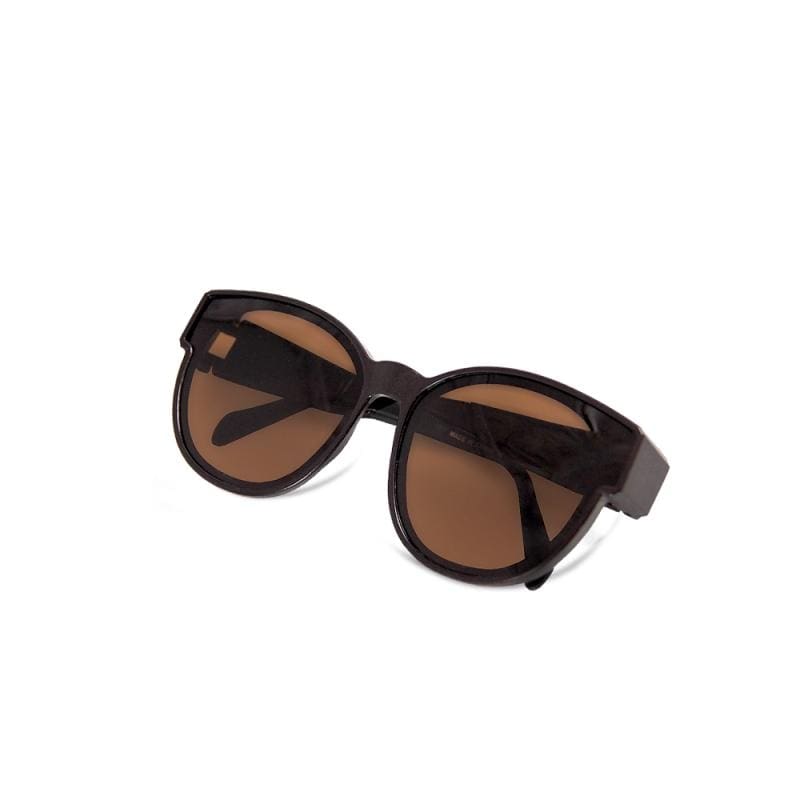 潮流桂棕圓框可彎折鏡腳全罩式寶麗來偏光墨鏡/外掛式UV400太陽眼鏡/包覆套鏡