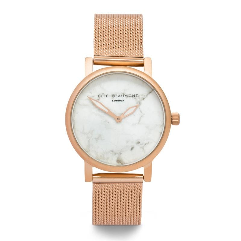 大理石系列 白錶盤x玫瑰金錶框米蘭錶帶手錶 33mm EB816 ROSEGOLD MESH