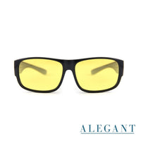 潮流明黃色亮黑方框防眩光全罩式寶麗來偏光墨鏡/外掛式UV400太陽眼鏡/包覆套鏡